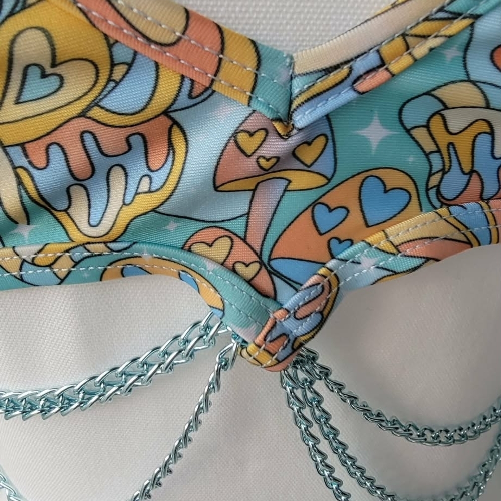 Rave After Rave Psychedelic Festival Bikini Set Small Chain Y2K Swim - Picture 3 of 5